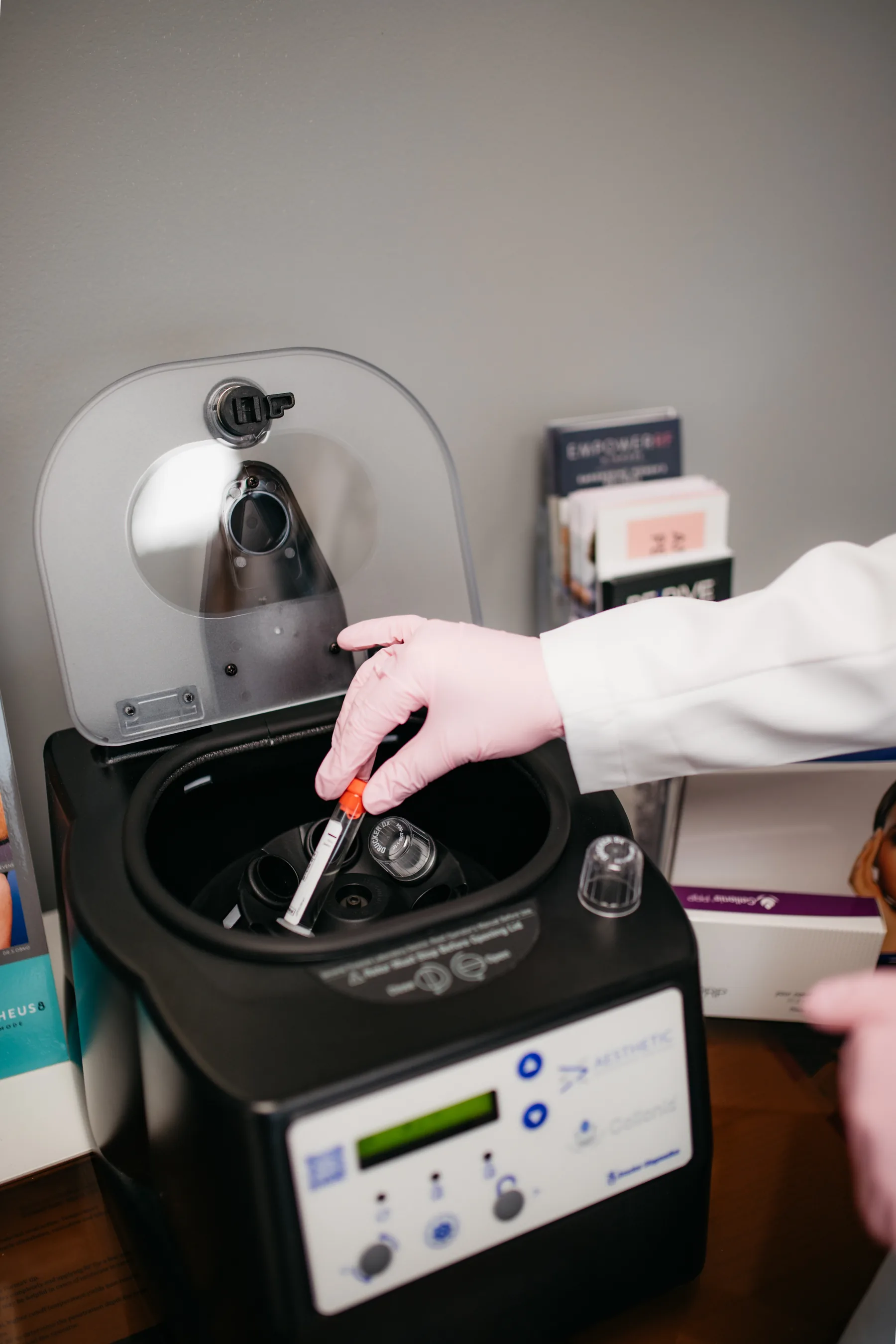 Blood sample being prepared for lab testing at IB Therapy